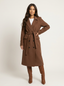 Longline Overcoat Double Breasted Wool Dress Coat for Women in dark brown