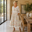 Women's Floral Embroidered Midi Dress with Pockets and 3/4 Sleeves