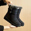 Plush Lined Snow Boots for Women Mid Calf Warm Winter Boots in black