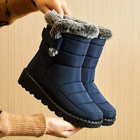 Plush Lined Snow Boots for Women Mid Calf Warm Winter Boots in blue