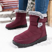 Plush Lined Snow Boots for Women Mid Calf Warm Winter Boots in burgundy