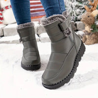 Plush Lined Snow Boots for Women Mid Calf Warm Winter Boots in grey