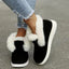 Plush Slip On Boots for Women Faux Fur Cuff Ankle Booties in black