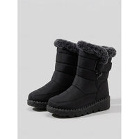 Quilted Snow Boots for Women Fur Collar Ankle Winter Boots in black