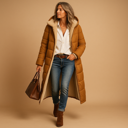 Sherpa Lined Coat for Women Long Hooded Winter Parka in coffee