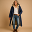 Sherpa Lined Coat for Women Long Hooded Winter Parka in navy