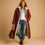 Sherpa Lined Coat for Women Long Hooded Winter Parka in wine red