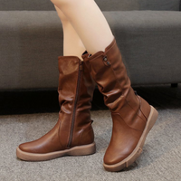 Slouchy Boots for Women Flat Mid Calf Winter Boots Side Zip in brown