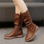 Slouchy Boots for Women Flat Mid Calf Winter Boots Side Zip in brown