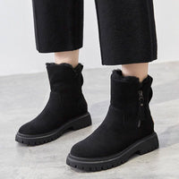 Suede Ankle Boots for Women Fleece Lined Slip On Winter Booties in black