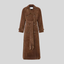 Suede Trench Coat for Women Long Belted Overcoat in brown