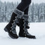 Tall Lace Up Winter Boots for Women Pom Pom Snow Boots in black