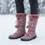 Tall Lace Up Winter Boots for Women Pom Pom Snow Boots in purple