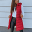 Women's longline zip up puffer vest in red