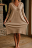 Women's A-Line V-Neck Knit Midi Dress in khaki