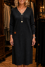 Women's A-Line V-Neck Knit Midi Dress in black