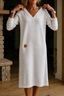 Women's A-Line V-Neck Knit Midi Dress in white
