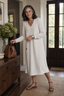 Women's A-Line V-Neck Knit Midi Dress