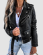 Women's belted biker jacket with notched lapel in black