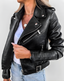 Black biker jacket worn with a white tee