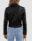 Back view of the belted biker jacket