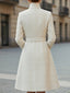 Women's Belted High-Neck Midi Dress with Asymmetric Buttons