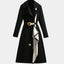 Women's belted midi trench coat in black