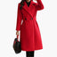 Women's belted wool blend winter coat in red