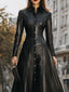 Women's Black Faux Leather Button-Front Midi Shirt Dress