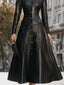 Women's Black Faux Leather Button-Front Midi Shirt Dress