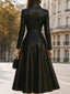 Women's Black Faux Leather Button-Front Midi Shirt Dress