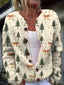 Women's Bow Print Christmas Sweater with V-Neck and Button Front in multicolor