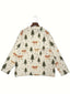 Women's Bow Print Christmas Sweater with V-Neck and Button Front