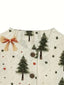 Women's Bow Print Christmas Sweater with V-Neck and Button Front