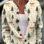 Women's Bow Print Christmas Sweater with V-Neck and Button Front