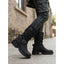 Black mid calf biker boots close up