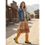 Camel biker boots styled with a prairie dress