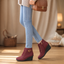 Women's buckle strap hidden wedge ankle boots in burgundy