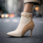 Women's buckle strap kitten heel ankle boots in beige