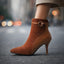 Women's buckle strap kitten heel ankle boots in vintage brown