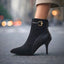 Women's buckle strap kitten heel ankle boots in classic black