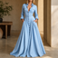 Women's Button Front Maxi Shirt Dress with Lapel Collar in light blue