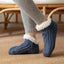 Women's Cable Knit Slipper Socks with Soft Lining and Non-Slip Sole in blue