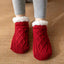Women's Cable Knit Slipper Socks with Soft Lining and Non-Slip Sole in red