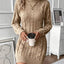 Women's Cable Knit Turtleneck Sweater Dress in khaki