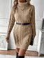 Women's Cable Knit Turtleneck Sweater Dress