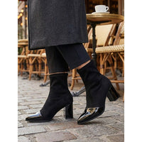 Women's cap toe chunky heel ankle boots in black