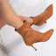 Women's clear heel pointed toe ankle boots in camel