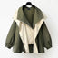Green trench coat with cream contrast collar