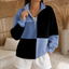 Women's Colorblock Plaid Zip-Up Sweatshirt with Stand Collar